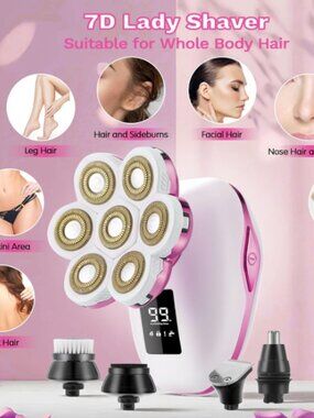 Electric Razor for Women, 7D Electric Shaver, 5 in 1, Wet/Dry, Painless